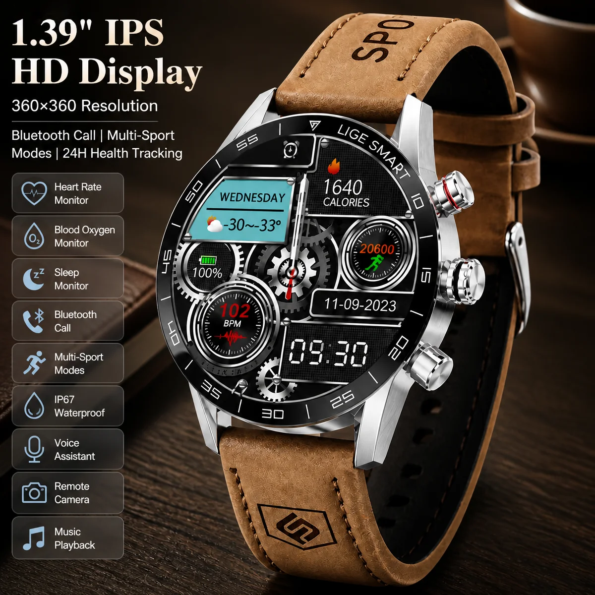 2026 New Rugged Military Men Smart Watch BT Call 3ATM Waterproof Music Playback Heart Rate Health Smart Watches for Android iOS