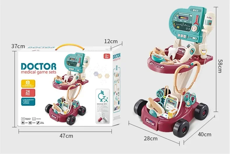 LED أضواء والصوت محاكاة الطبيب الملحقات ، الطبيب الطبية لعبة مجموعة ، ECG المعدات ، اللعب منزل اللعب ، هدية الطفل ، 24 قطعة