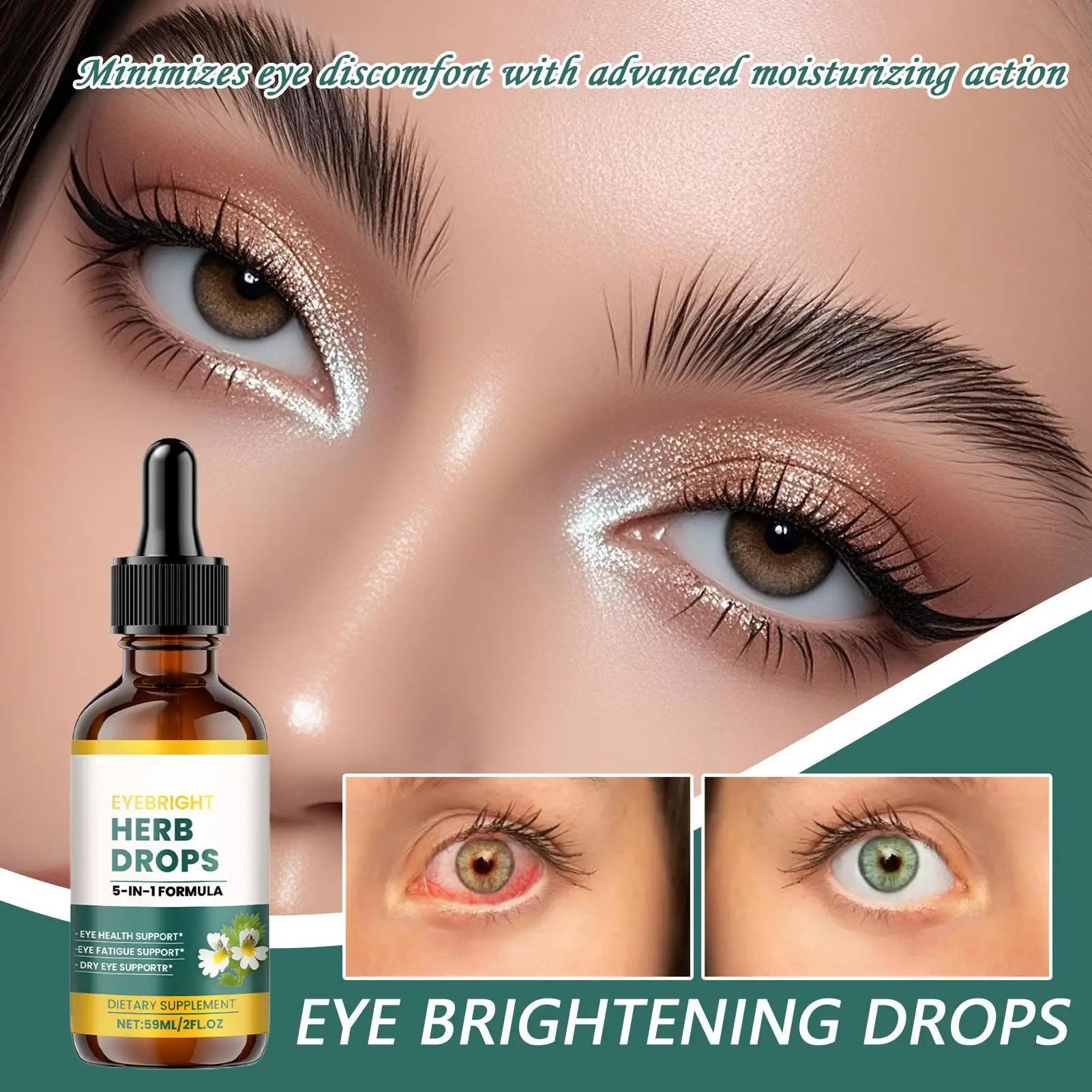 

59 мл Капли для осветления глаз Нежная формула быстро снимает сухие усталость глаз Восстанавливает влажность глаз Портативная смазка