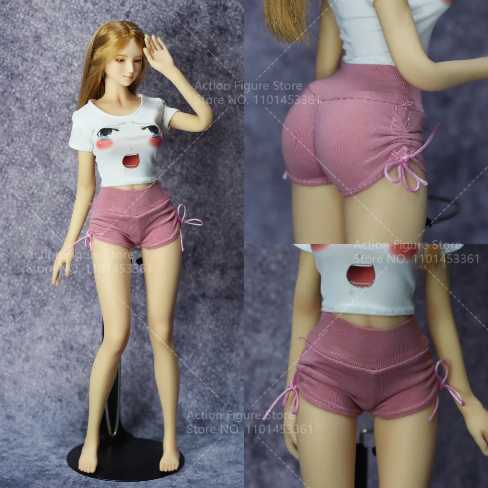 

Футболка с милым принтом лица в масштабе 1/6, сексуальные спортивные шорты с кулиской, одежда для йоги, костюм для экшн-фигурки 12 дюймов, модель тела