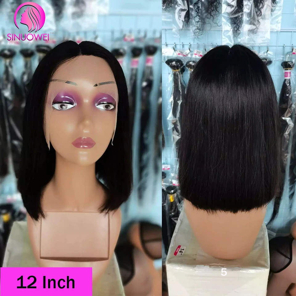 Straight Bob Wig T Part Wigs Brazilian 100% Human Hair Lace Part Wigs For Women Cheap Lace Closure Front Hair Wig Natural Color image 2