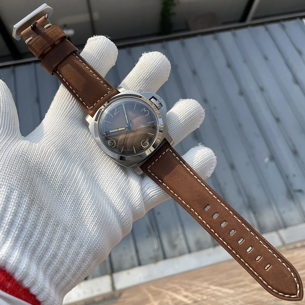 STEELFLIER SF767 Men\'s Artificial Sapphire Mirror Automatic Mechanical Watch 1000m Waterproof Leather Strap Vintage Men\'s Watch