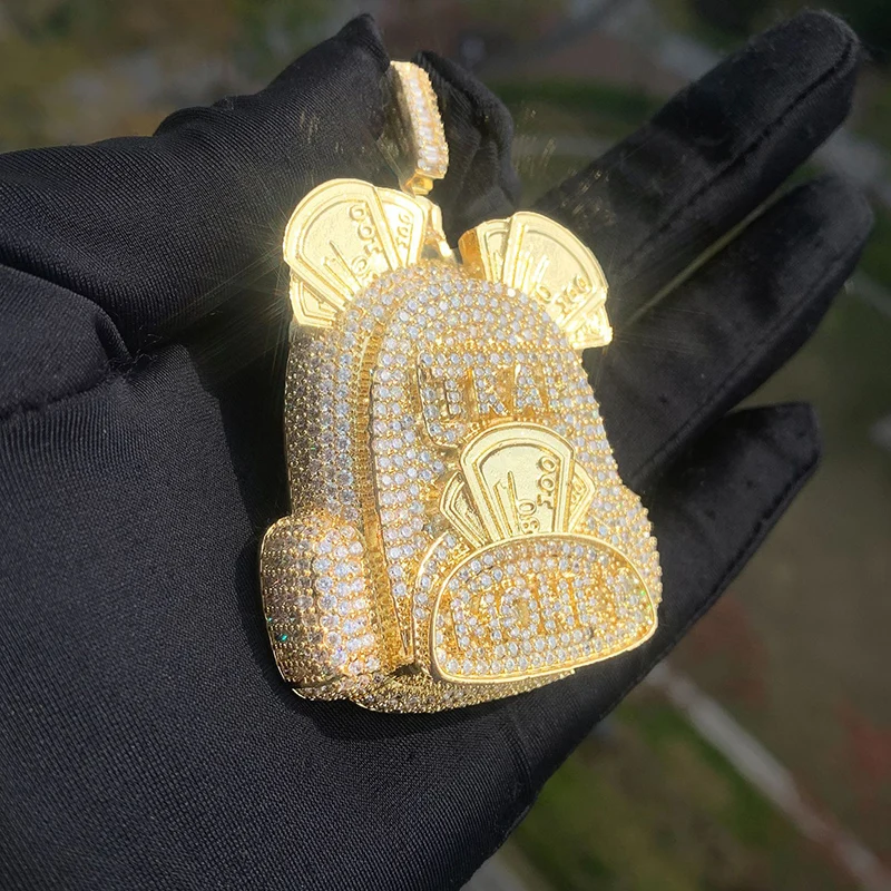 Hip Hop 5A+ CZ Stone Bling Iced Out MONEY Bag TRAP Pendant Necklace for Men Rapper Jewelry Gold Silver Color