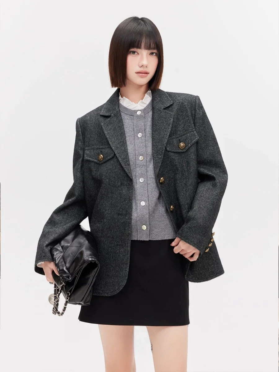 

Ayemorrey Slow Paris Classic Woolen Suit Jaet Premium Spun ape Faionable Commute Sle Long Sve Double Breasted