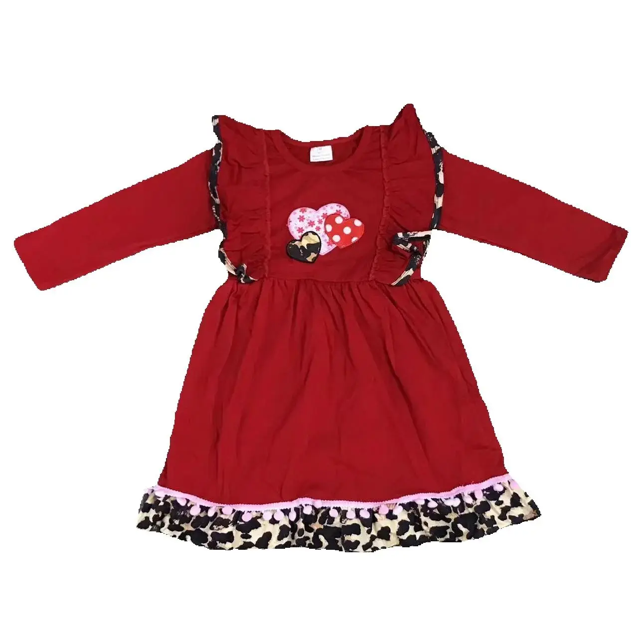 Red Valentines Day Rose Dress Girls Baby Romantic Kids  Clothing 0-16 Children Wear