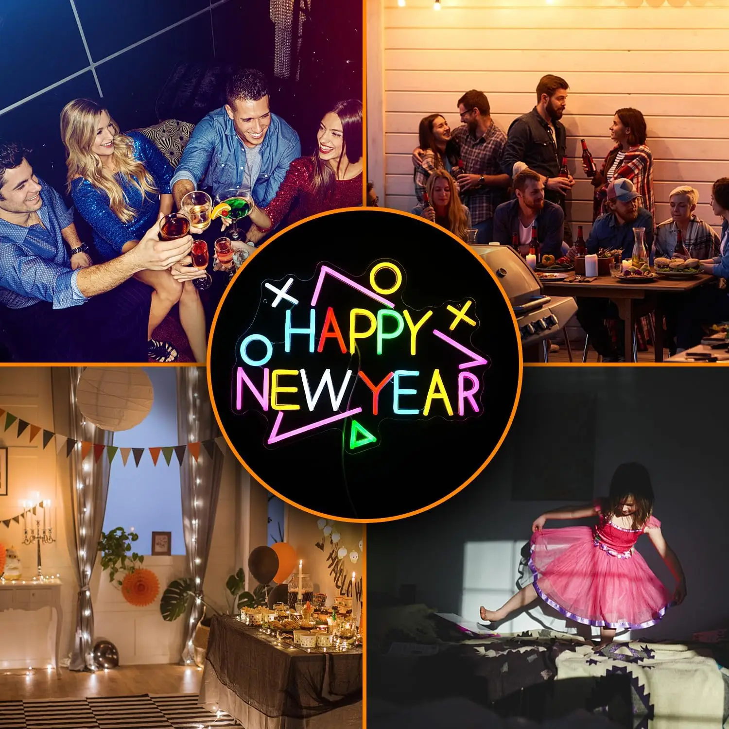 Feliz Ano Novo Neon Sign, LED Light Up, Decoração para o Ano Novo, Comemore a Festa, Casa, Quarto, Decoração de parede do negócio