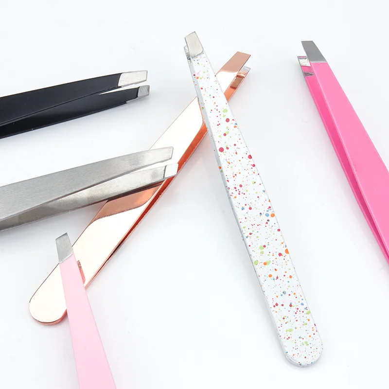 1pcs Eyebrow Tweezer Colorful Hair Beauty Fine Hairs Puller Stainless Steel Slanted Eye Brow Clips Removal Makeup Tools