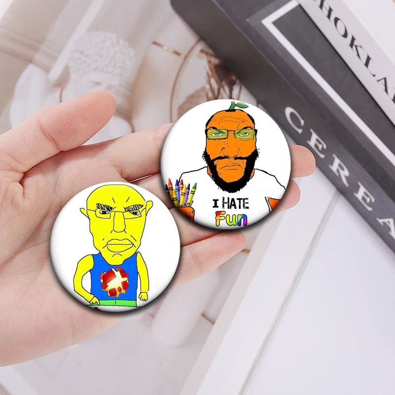 58mm Wojak Meme Badge Funny Soyjak Brooches Viral Internet Enamel Pins for Bag Accessories Jacket Hat Decoration Friend Gifts