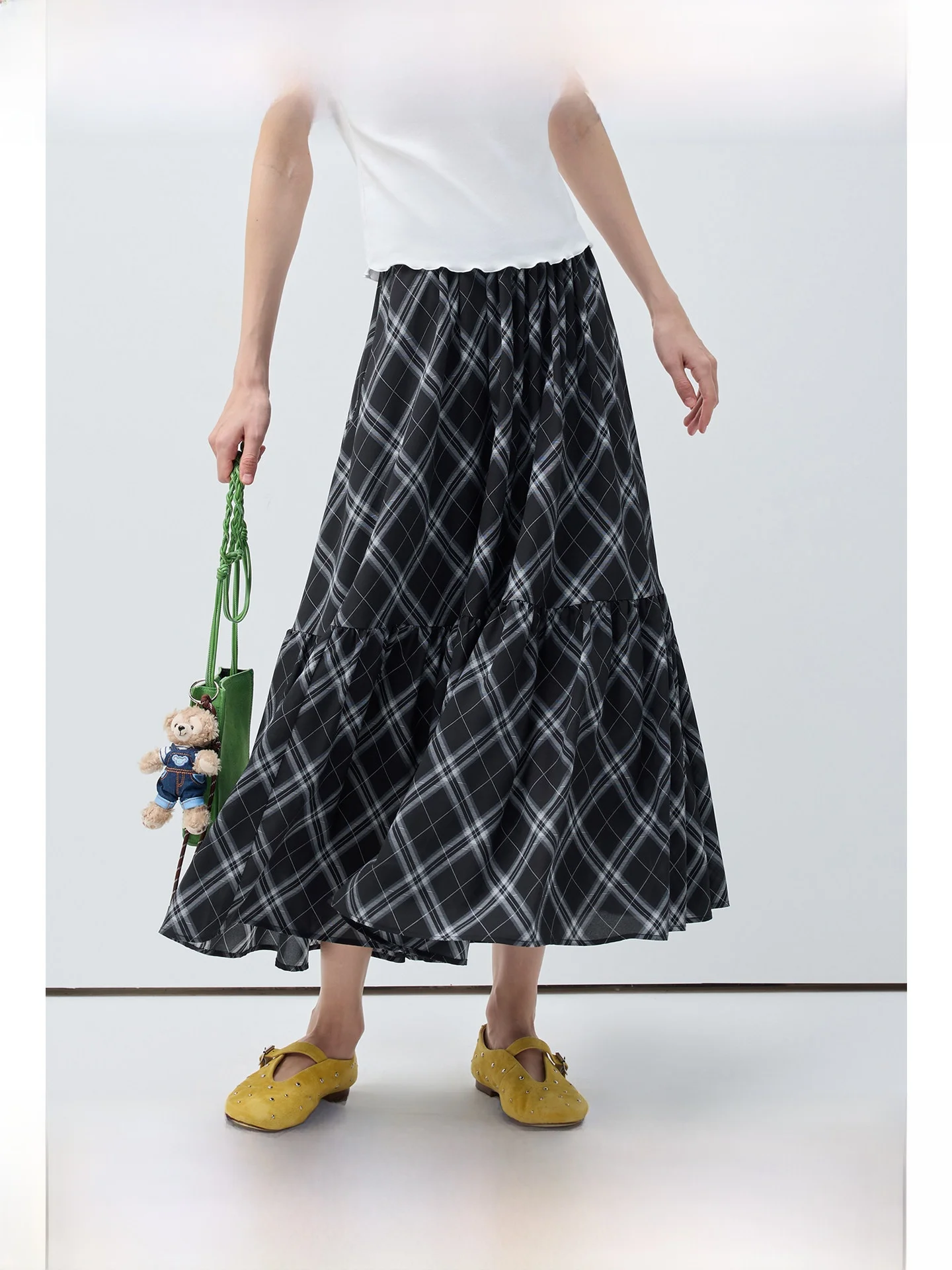 

High Waist A-Line Midi Skirt for plus Size Women Vintage Plaid Versatile Slimming Summer Skirt by Ruige Casual Commute Style
