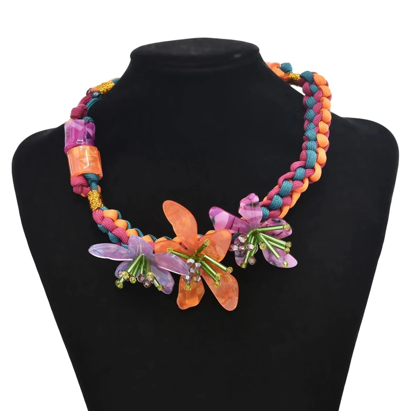 Acrylic Flower Jewelry Sets For Women Bohemian Ethnic Handmade Beads Exaggerated Chokers Sets Beach Party 3 PCS Sets Femlae