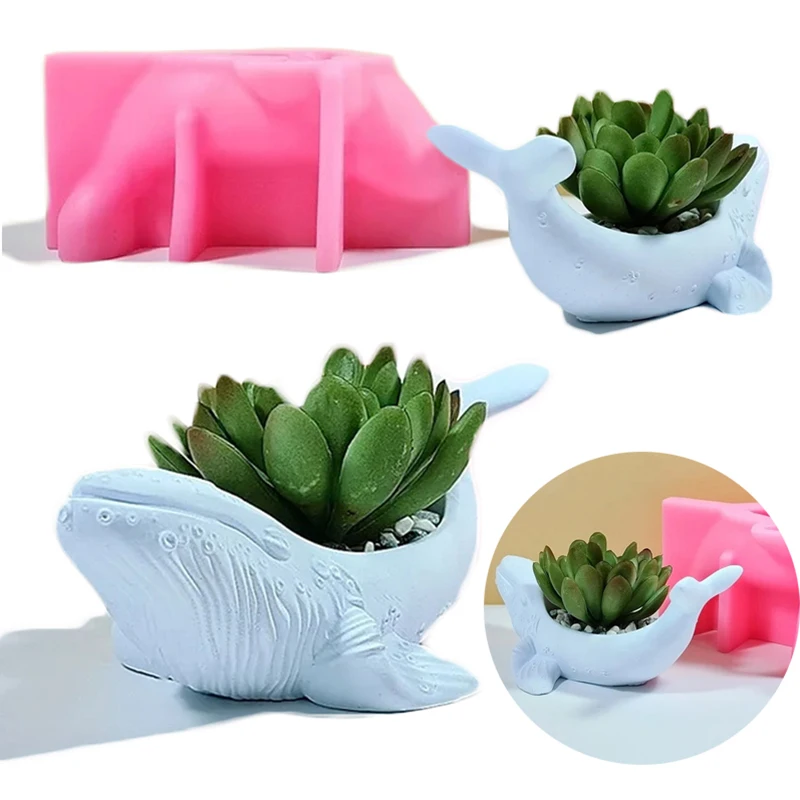 Whale Shape Succulent Planter Silicone Mold for Plaster Pots,Resin Concrete Molds for Casting Candle Cup Vessel,Flower Pot Mold