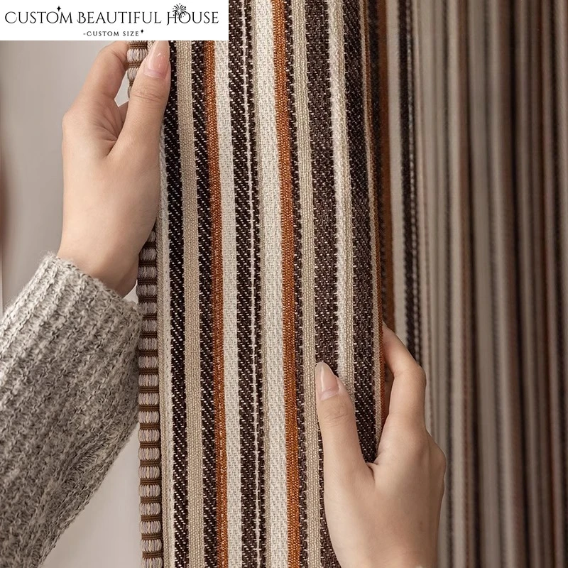 Italian Light Luxury French Retro Blackout Stripes Thickened Elegant Curtains for Living Dining Room Bedroom Custom Size Decor