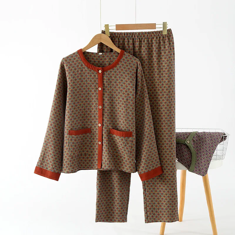 

Women's Pure Cotton Nightie Jacquard Pajamas Women Pyjamas Vintage Home Wear Female Autumn New Arrived Sleepwear For Sleeping