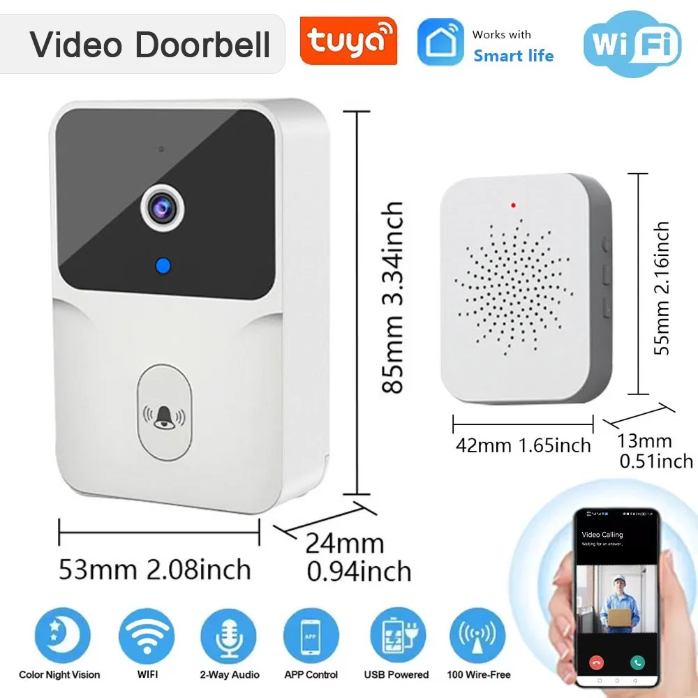 Tuya 2.4g Wifi Smart Night Vision Hd Visual Doorbell Two Way Intercom Voice Change Wireless Home Electronic Cat Eye
