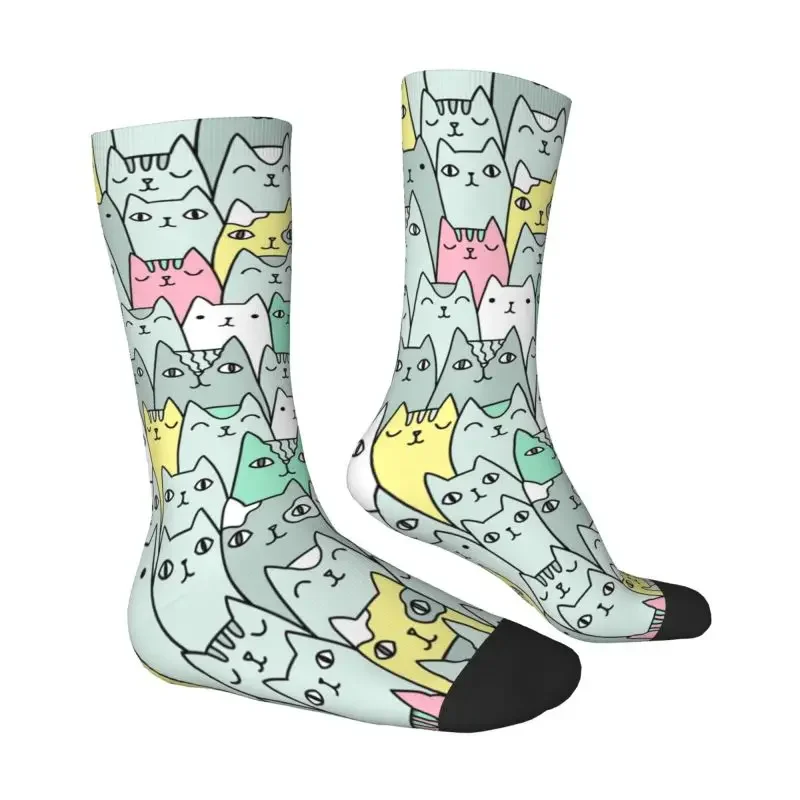 Chaussettes de sport respirantes pour hommes et femmes, impression 3D, chats colorés mignons, chaussettes de football pour chatons, mode