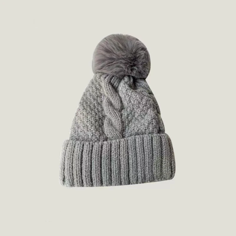 Womens Winter Knitted Beanie Hat Faux Fur Winter Hats Fur Pom Warm
