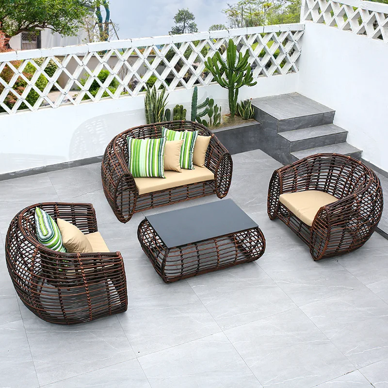 Outdoor Sofa Villa Outdoor Courtyard Rattan Chair Furniture Set Balcony Casual Simple Modern Living Room Woven Rattan Coffee Tab