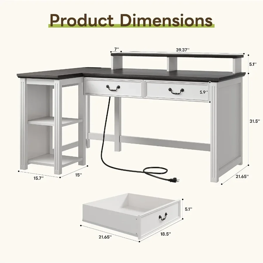 55 Farmhouse Writing Desk with Monitor StandWood Drawers