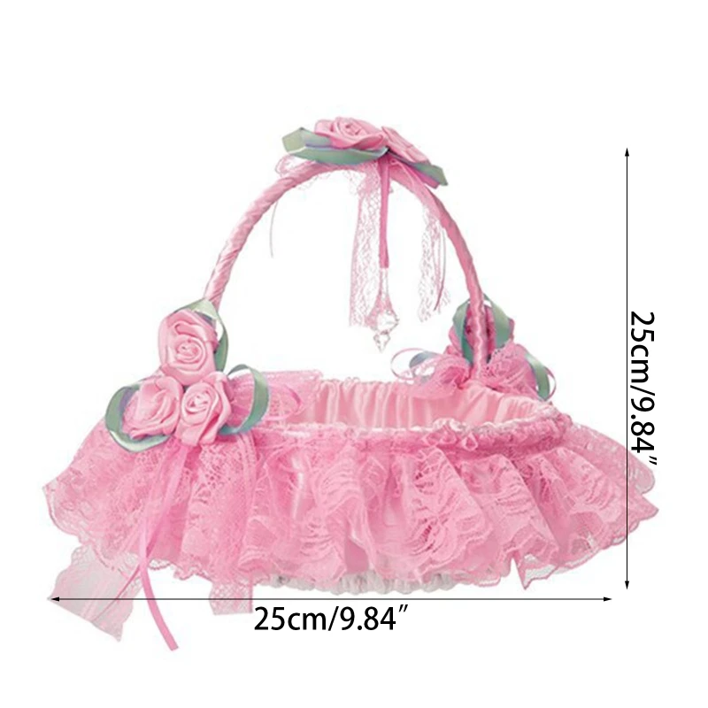 ZB91 Wedding Flower Girl Basket Lace Flowers 9.8 inch Elegant Appearance Multicolor Wedding Flower Girl Basket InfluencerSame