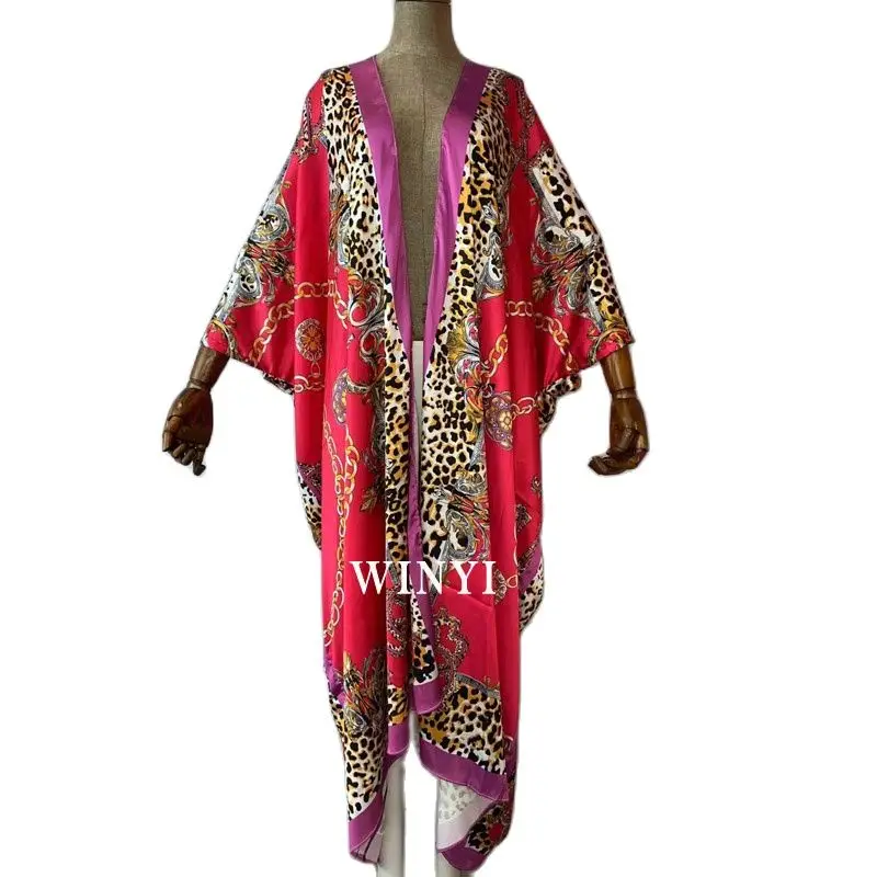 winyi Summer Women kimono Cardigan sukienka robe superior quality Boho Maxi فساتين Holiday Batwing Sleeve Silk Robe