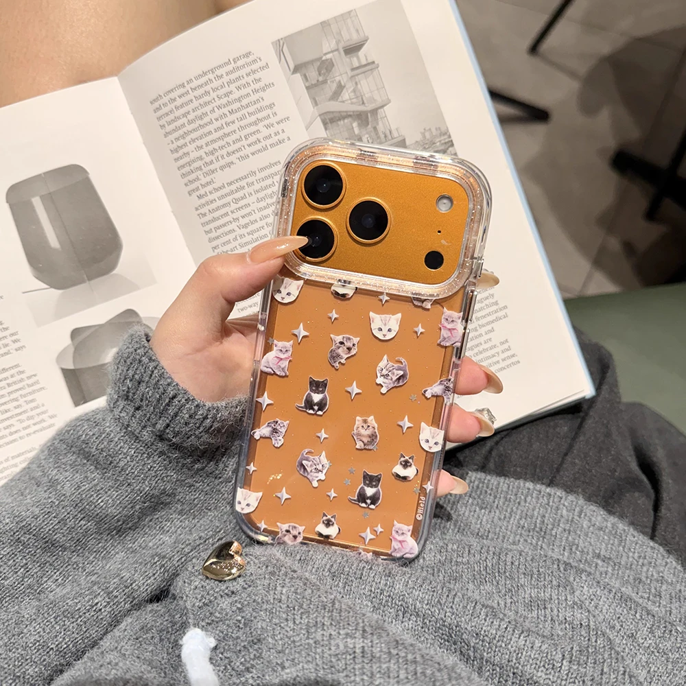 Niedliche Welpen-Cartoon-Kätzchen-Glitzer-Sternen-Transparente Hülle für iPhone 16 17Pro 13 14 15 18 Promax Stoßfeste Schutzhülle – Detail 16