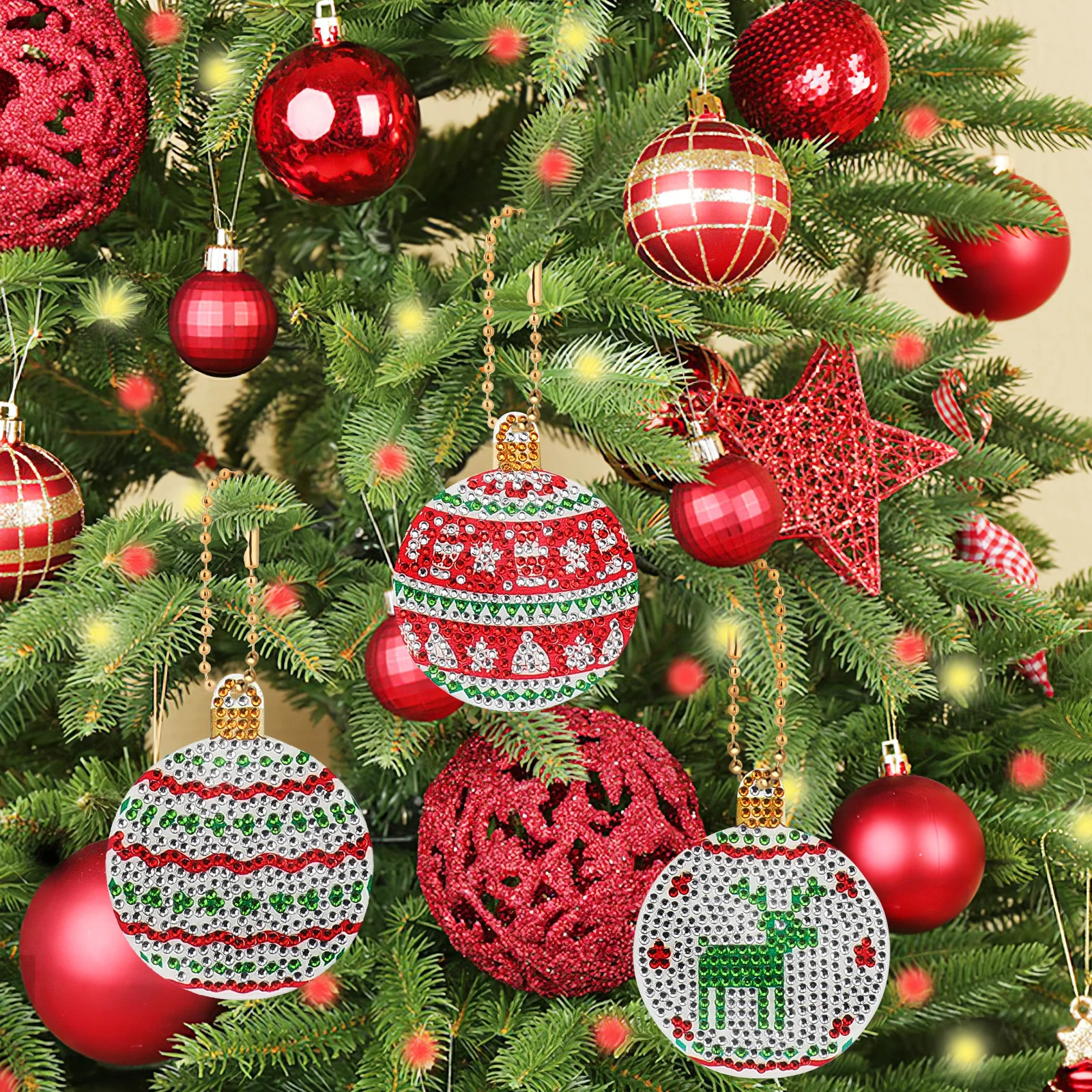 

1 set 3D Diamond Art Keychain Christmas Ornament Acrylic Pendant Craft Painting Rhinestone Portable Lightweight Multi-Functional