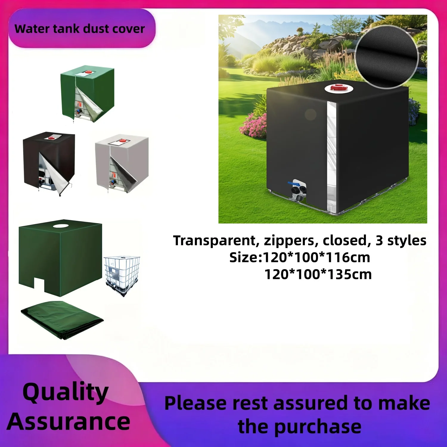 Transparent 264-Gal Outdoor Water Tank Cover, Oxford Cloth Sun Protection, Clear Lid for Water Level Check