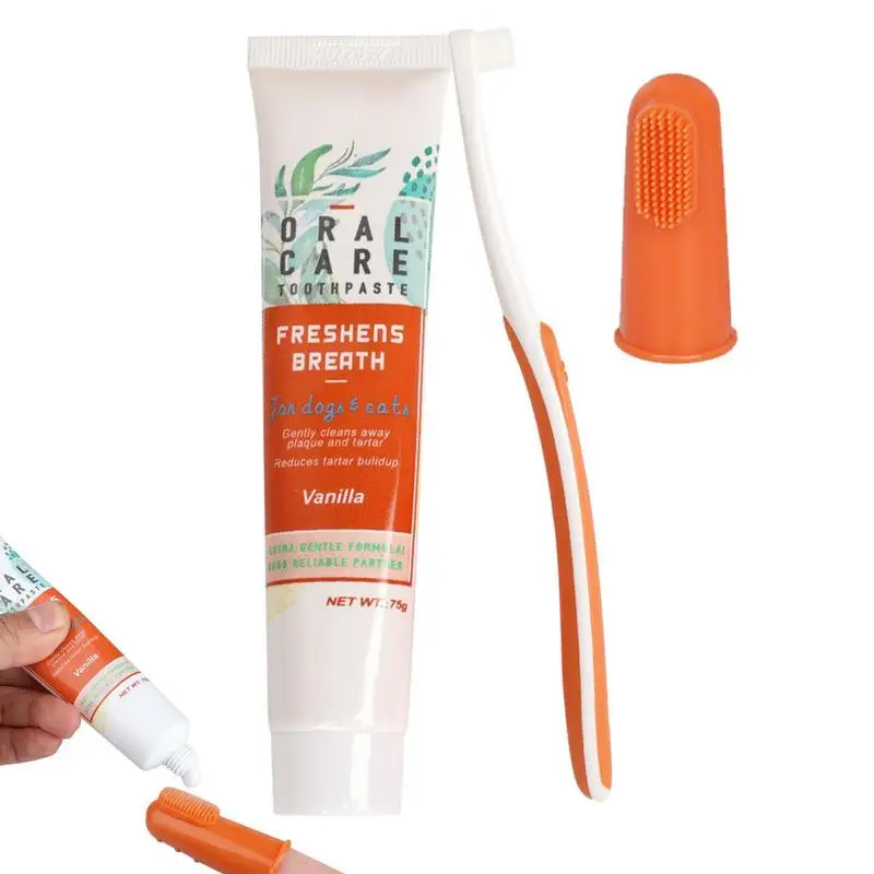 Beef Cat Toothbrush and Toothpaste Set for Teeth Cleaning Vanilla Toothpaste Finger Toothbrush Tongue Cleaning Pet Accessories