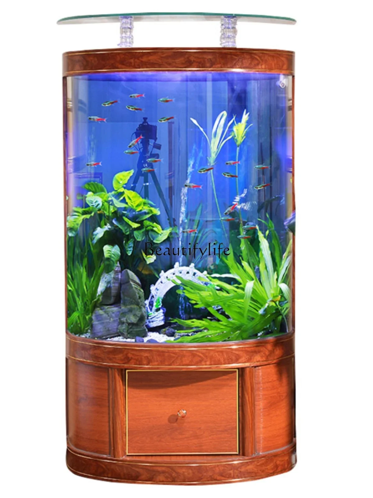 

yj9 European-Style Semicircle Fish Tank Home Living Room Floor Wall Change Water Aquarium
