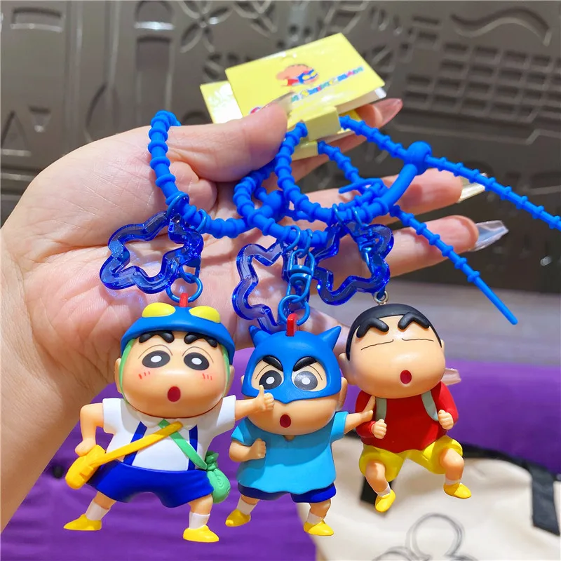 New 2025 Shin-Chan Travel Car Voice Activated Toilet Seaside Surfer Superman Cute Doll Backpack Pendant Cartoon Keychain Pendant