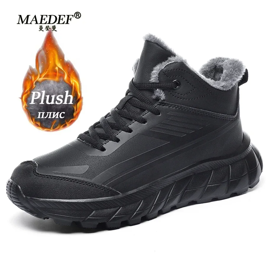 

MAEDEF Brand Men Winter Snow Boots Waterproof Sneakers Plush Warm Outdoor Men's Boots Male Hiking Boot Shoe Black Walking Shoes