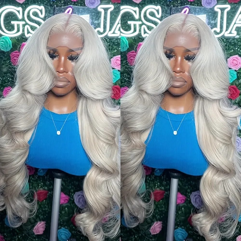 شعر مستعار رمادي فضي الجسم موجة الدانتيل الجبهة الباروكات الاصطناعية 13X4 HD شعر مستعار الدانتيل غلويليس جودة عالية قبل قطعها تأثيري للنساء pelucas