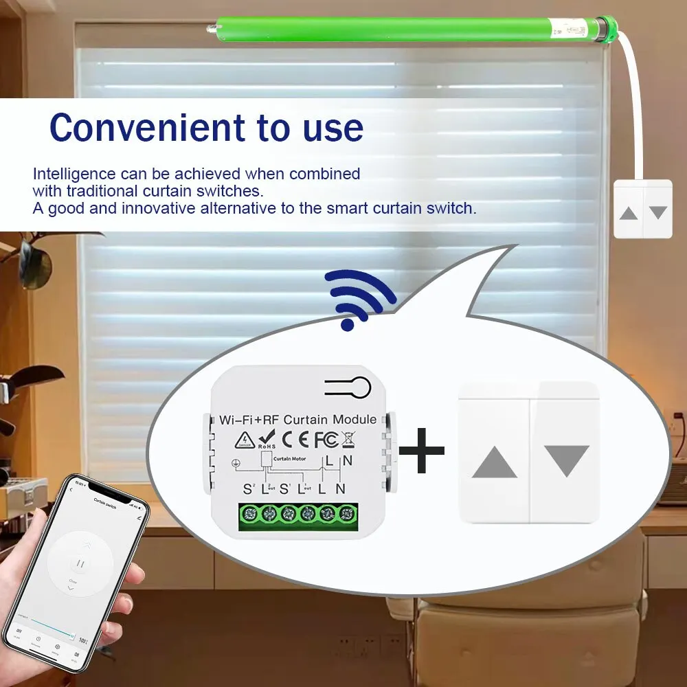 Controlador de interruptor de cortinas inteligente Tuya Smart Life, WiFi, RF433, interruptor de cortina eléctrico, Motor de persiana enrollable para