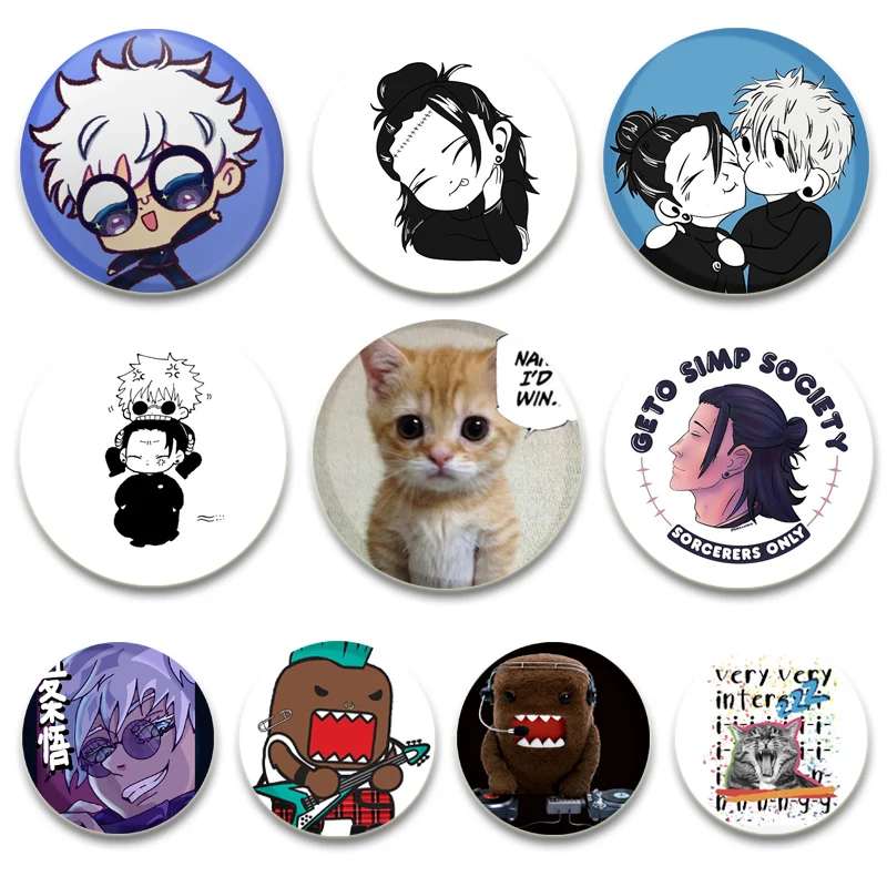 

Anime Character Series Creative Badge Satoru Gojo Geto Suguru Button Pin Funny Cartoon Dome Cat Brooch Round Handmade Accessorie