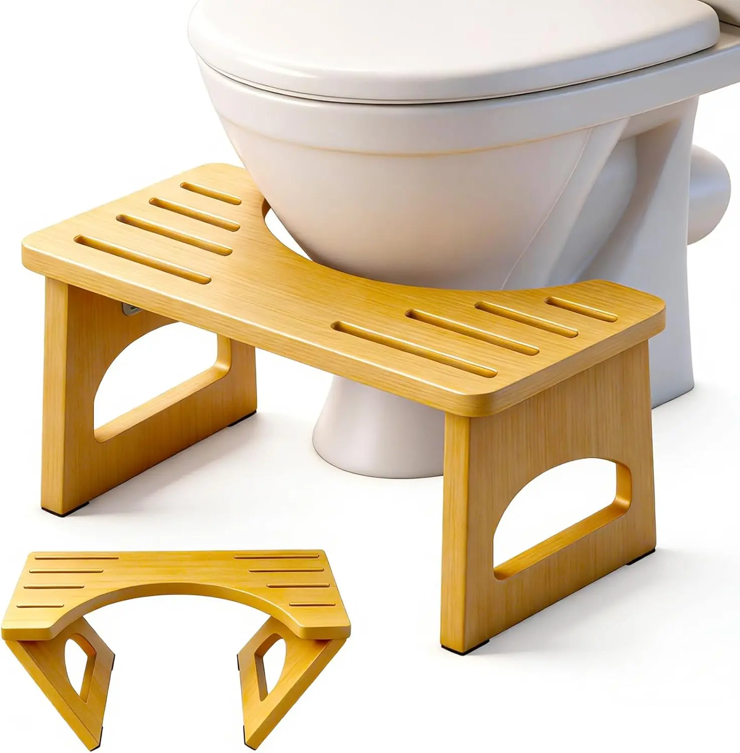 

Foldable Toilet Stool, 7 Inch Bamboo Poop Stool for Bathroom, Collapsible Squatting Stool with Non-Slip Strip for Comfort