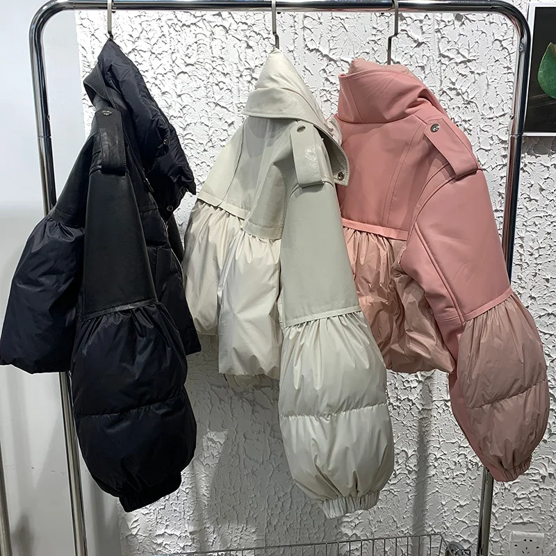 Abrigos cortos de piel de oveja para mujer, chaqueta gruesa y cálida de plumón de pato blanco, prendas de vestir a la moda, ZM5172, invierno, 2022