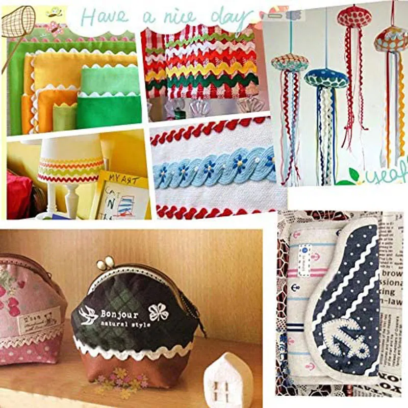 15Yards Colorful Wave Bending Fringe Trim Ribbons 5mm Rick Rack Sewing Ribbons for DIY Clothes Gift Wrapping Home Wedding Decor