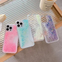 Luminous Quicksand Transparent 15 Case for iPhone 14 15 Pro Max 16 Light Up in Dark Shell Sequins Phone Cover Clear Soft Coques
