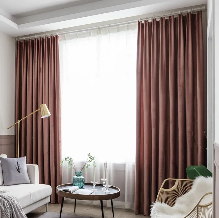 Velvet Nordic Minimalist Blackout Light Luxury Ins Modern European Style New Fabric Blackout Curtain for Living Room and Dining