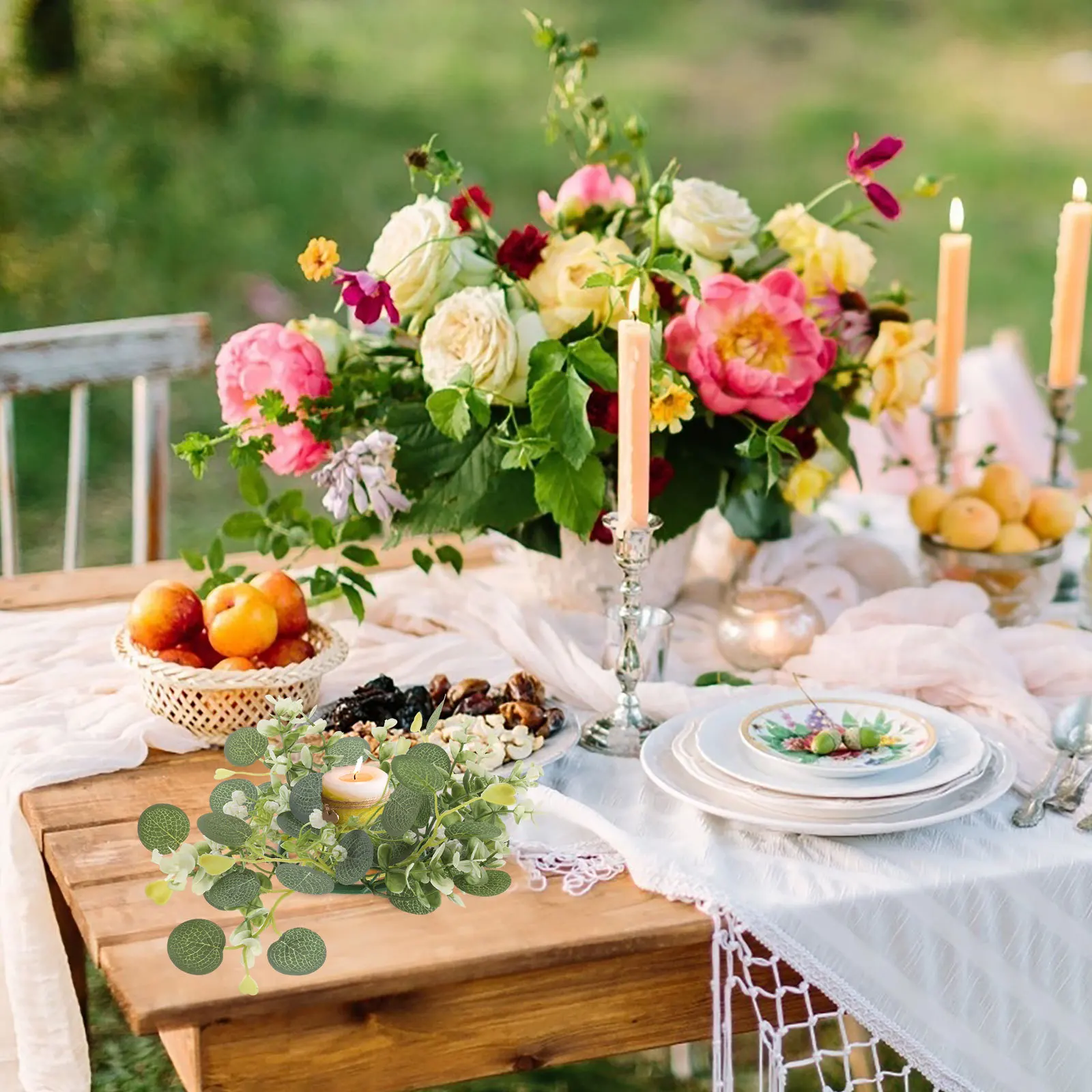 

Artificial Eucalyptus Ring Small Greenery Wreath Spring Table Centerpiece Wedding Pillar Decoration