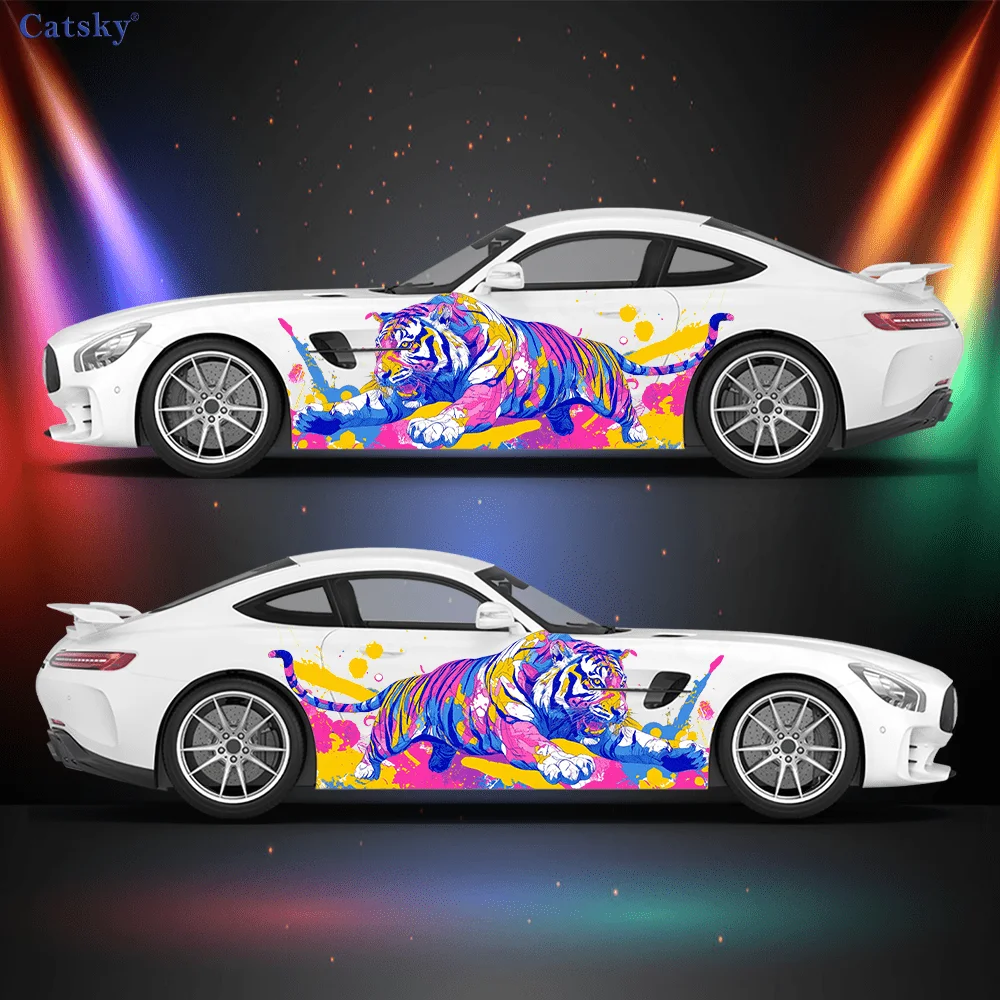 

Colored Tiger Splash Car Side Sticker Decoration, PVC Waterproof Scratch Resistant Decal, Car Protection, Auto Accessories Gift