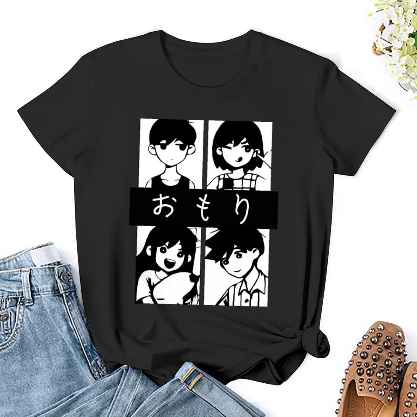 Omori (Omori, Kel, Aubrey und Hero) T-Shirt mit Grafikbräuche entwerfen Ihr eigenes T-Shirt mit Animal-Print für Mädchenkleidung für Frauen