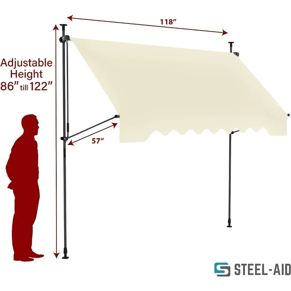 Manual Retractable Gazebos– 118” Non-Screw Outdoor Sun Shade – Adjustable Pergola Shade Cover with UV Protection Gazebos