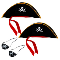 1/2set Pirate Skull Hat And Eye Patches Halloween Captain Cap Headband Cosplay Costume Accessories Prop Kid Birthday Party Decor