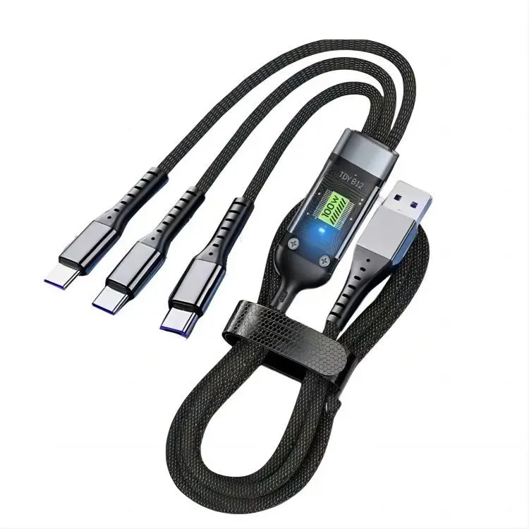 100W charge ultra rapide USB C Type 3 en 1 câble de données avec lumière pour IPhone Samsung Xiaomi Huawei cordons de charge rapide