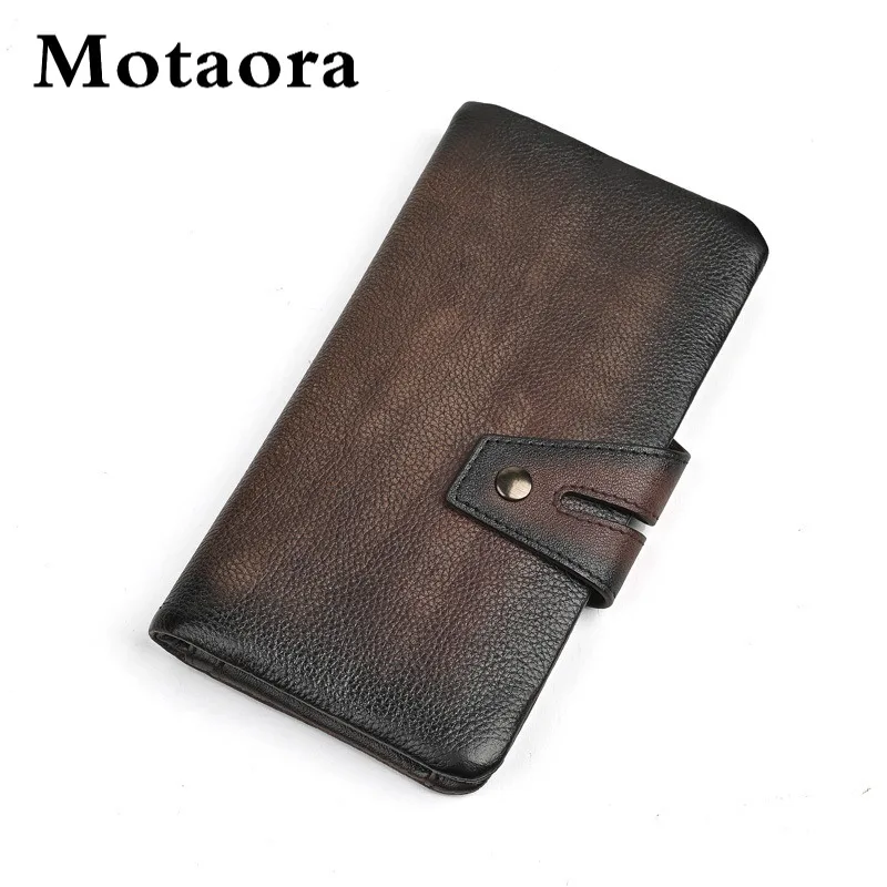 

MOTAORA 2025 New Vintage Long Wallet for Women with Phone Pocket, Genuine Leather Multi-Card Slots Clutch Purse with Coin Zip
