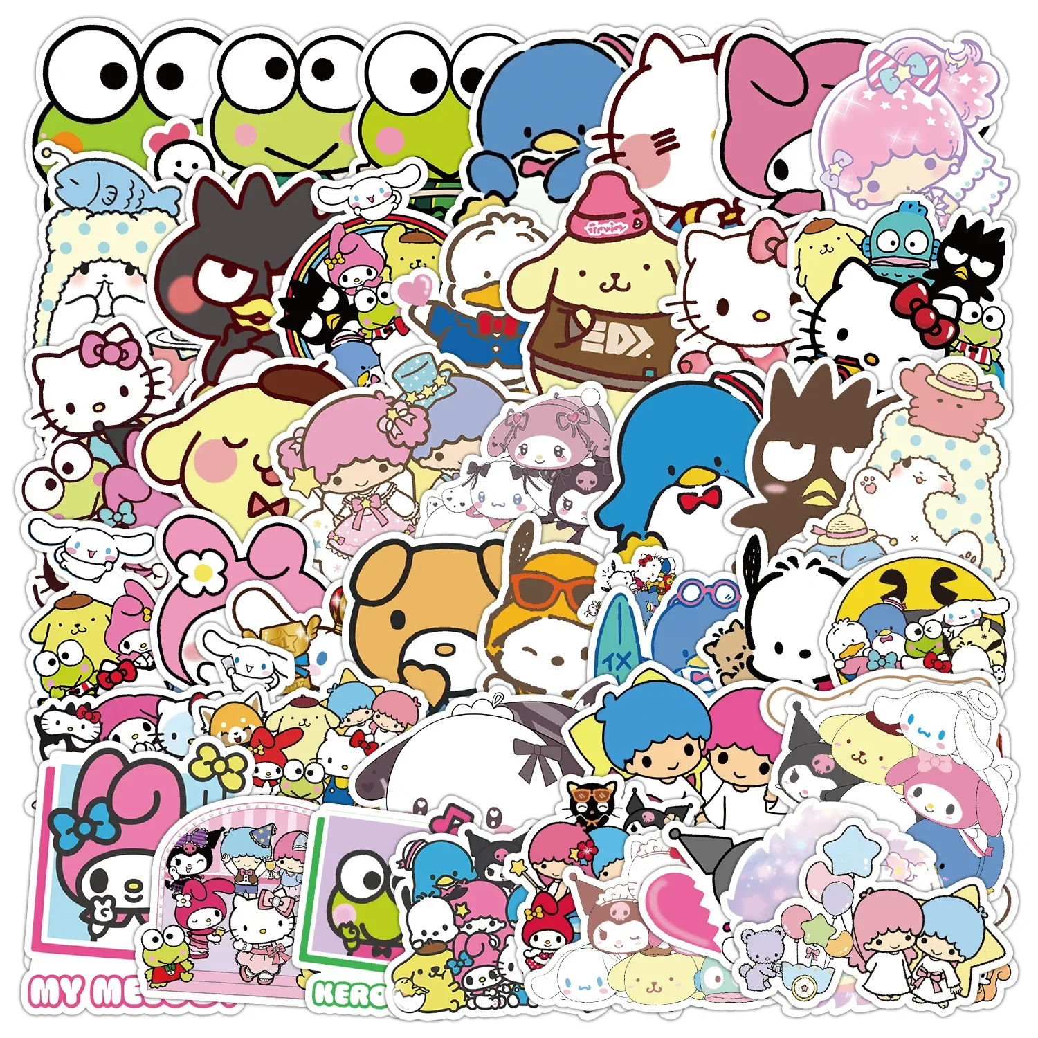 50 ชิ้น Sanrio Collection โทรศัพท์มือถือคอมพิวเตอร์ตกแต่งกันน้ําสร้างสรรค์สติ๊กเกอร์เครื่องเขียน