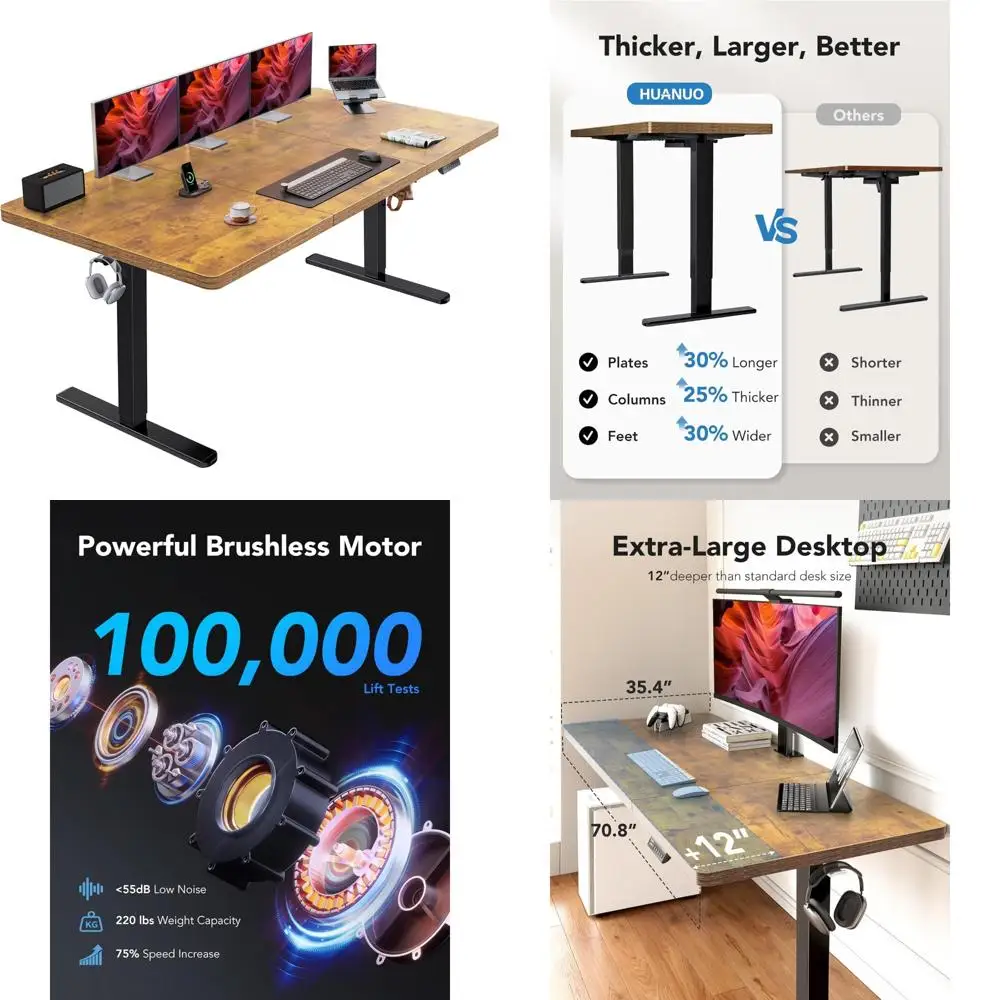 Electric Standing Desk 71x35 inches - Large Height Adjustable Table with 4 Memory Presets for Sit-Stand Comfort