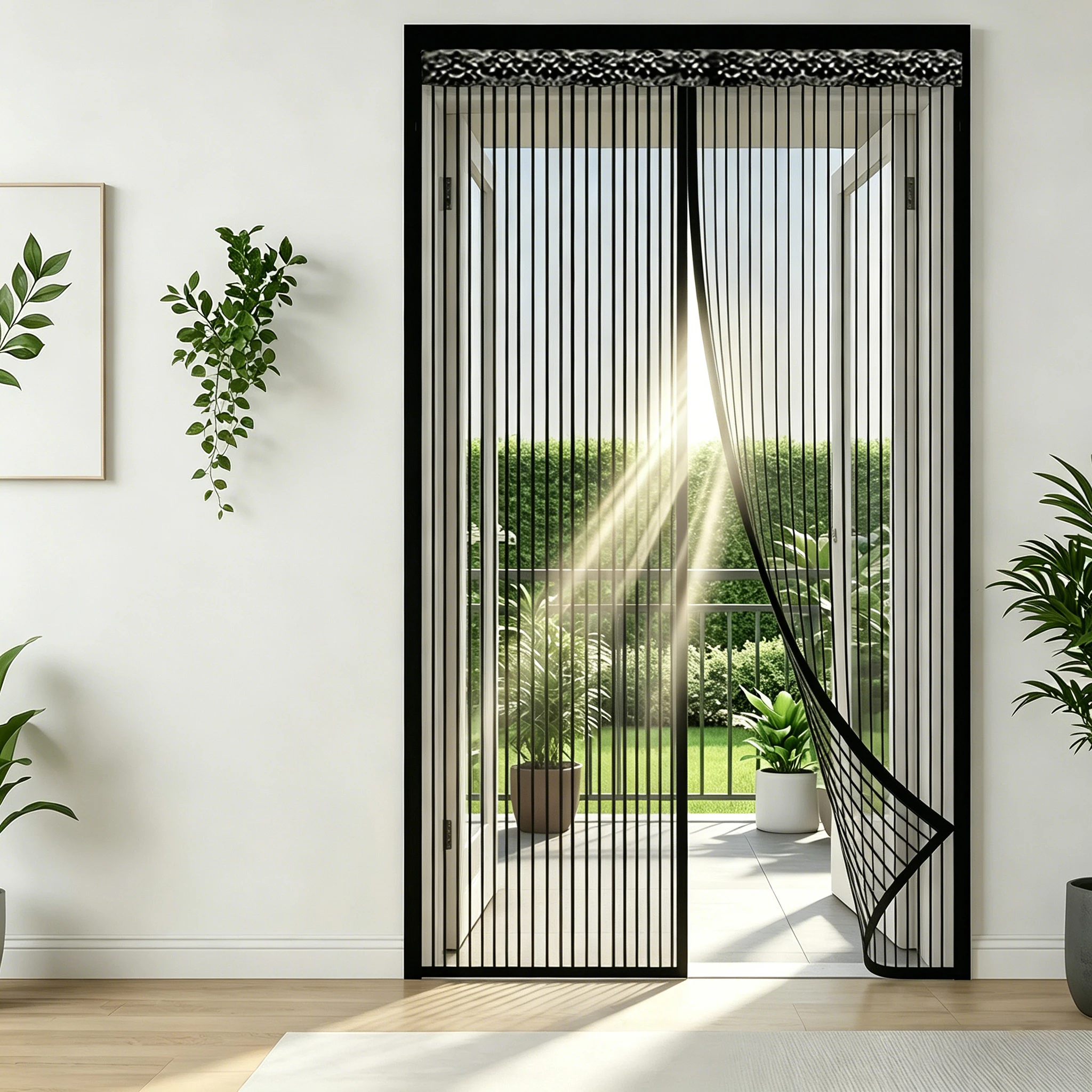 Magnetic Screen Door Curtain, Insect-Proof Mesh Door Curtain, Magnetic Sealing Device for Windows and Doors - Black
