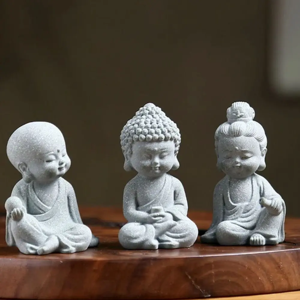 Sandstone Aquarium Buddha Statues Mini Serviceable Buddha Tea Pet Delicate Chinese Style Little Monk Figurine Living Room